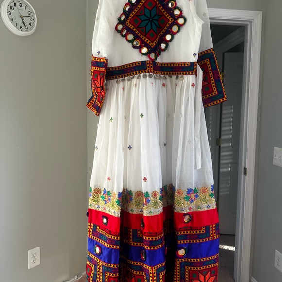 Traditional Afghan three-piece dress, white collar, one size - Picture 3 of 7